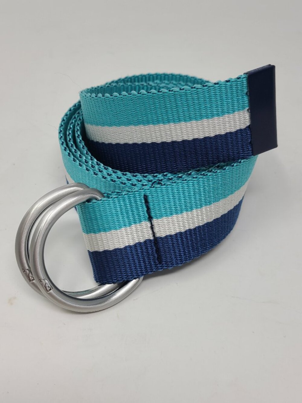 Vineyard Vines Nylon Belt Size Medium Blue White Stripe D Ring adjustable